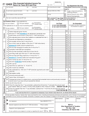 Ohio Amended Individual Income Tax Return