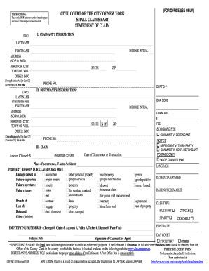 New York Small Claims Statement of Claim
