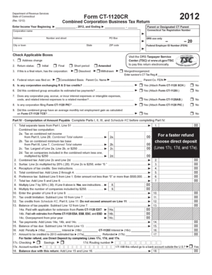 Connecticut Form CT-1120CR 2012 Combined Corporation Business Tax Return