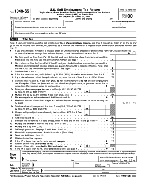 US Self-Employment Tax Return Form 1040-SS