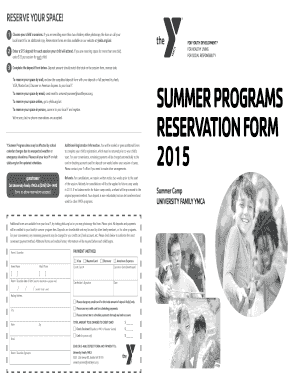 YMCA Summer Camp Reservation Form
