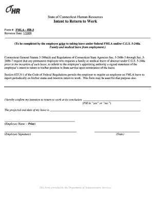 Connecticut FMLA Intent to Return to Work Form