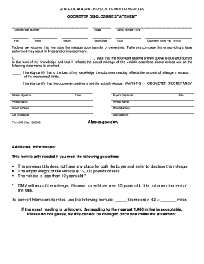Alaska Odometer Disclosure Statement