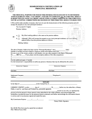 Maryland Principal Residence Certification