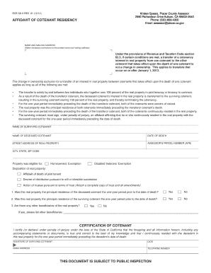 California Cotenant Residency Affidavit