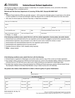 Washington Vehicle/Vessel Refund Application