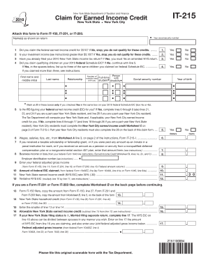 New York State Earned Income Credit Claim Form IT-215