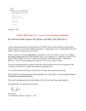 Drug Recall Notice and Response Form