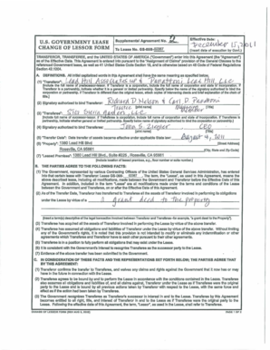 US Government Lease Change of Lessor Form