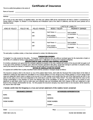 California Certificate of Insurance