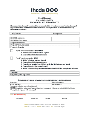 IHCDA Payoff Request Form