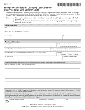 Texas Data Center Exemption Certificate