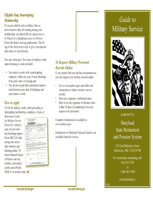 Maryland Military Service Retirement Credit Claim