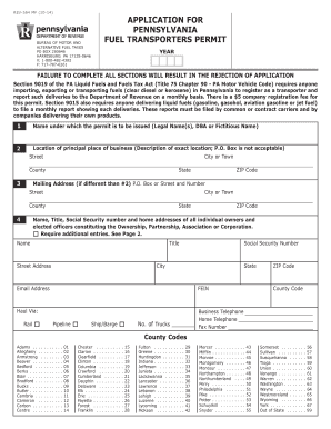 Pennsylvania Bureau of Motor and Fuel Transporters Permit Application