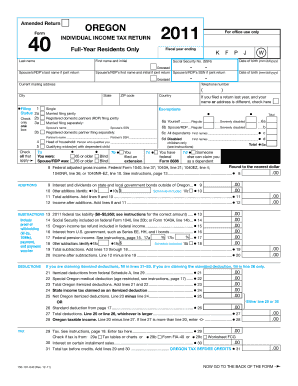 Oregon Form 40 Individual Income Tax Return 2011