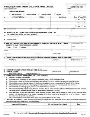 California Family Child Care Home License Application