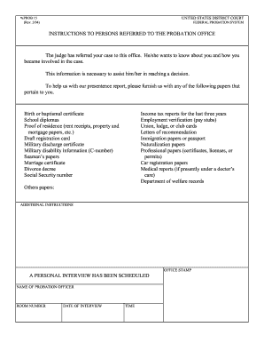 US Federal Presentence Report Form