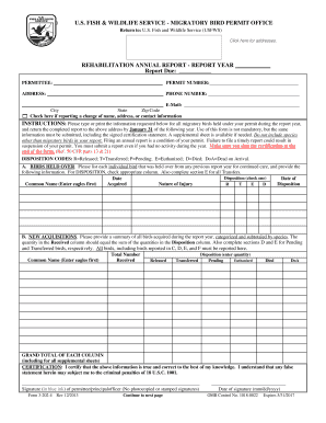 US Fish and Wildlife Service Migratory Bird Permit Annual Report