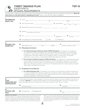 TSP-16 Exception to Spousal Requirements Form