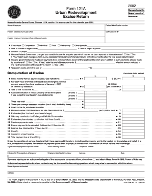 Massachusetts Form 121A Excise Return