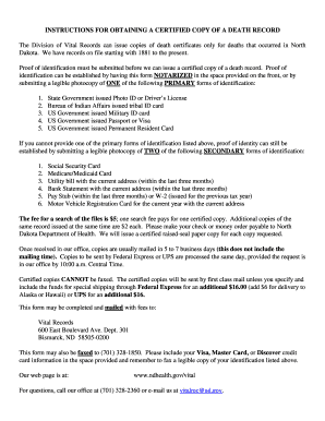 North Dakota Death Record Request Form