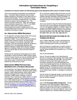 Termination Notice for Kirschstein-NRSA Awards