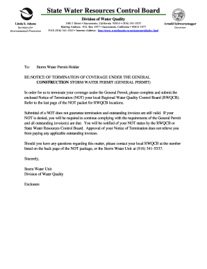 Notice of Termination for Construction Storm Water Permit