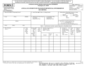 Form 5 Annual Statement of Changes in Beneficial Ownership