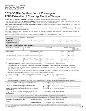 2015 COBRA Continuation of Coverage or PEBB Extension of Coverage Election/Change
