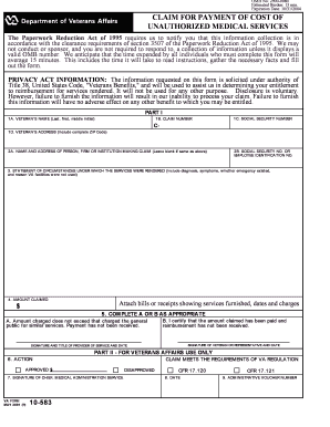 Claim for Payment of Unauthorized Medical Services
