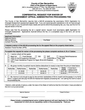 Confidential Request for Waiver of Assessment Appeal Fee