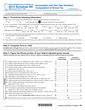 Illinois Schedule NR Nonresident and Part-Year Resident Tax Form