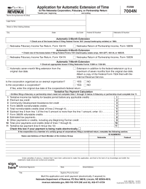 Nebraska Application for Automatic Extension of Time