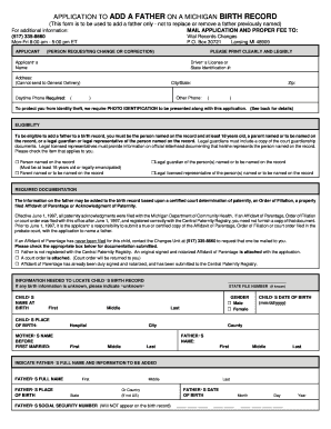 Application to Add a Father on a Michigan Birth Record