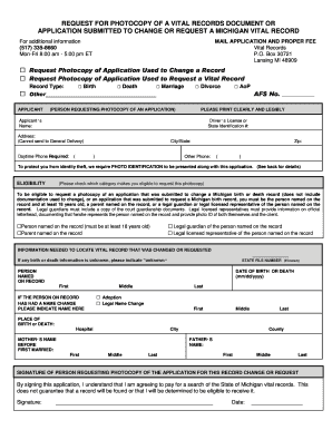 Michigan Vital Records Photocopy Request Form