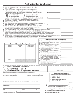 Illinois IL-1040-ES Estimated Income Tax Payment Form