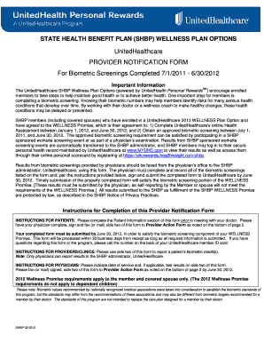 SHBP Wellness Plan Biometric Screening Form