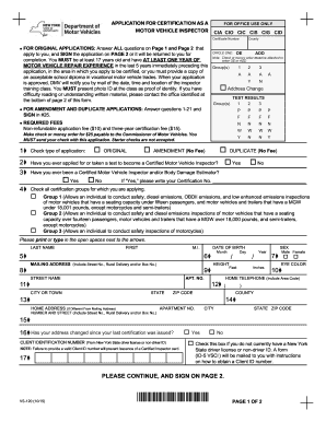 New York Motor Vehicle Inspector Certification Application