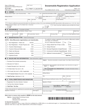 Wisconsin Snowmobile Registration Application