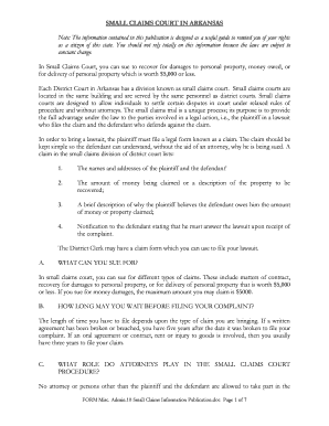 Arkansas Small Claims Court Claim Form