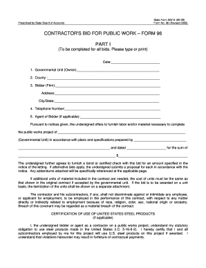 Contractor's Bid for Public Work Form 96