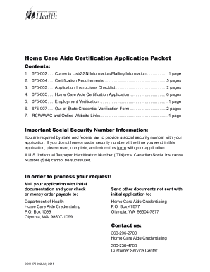 Washington Home Care Aide Certification Application