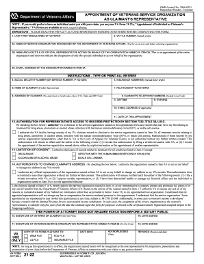 Appointment of Veterans Service Organization as Claimant's Representative