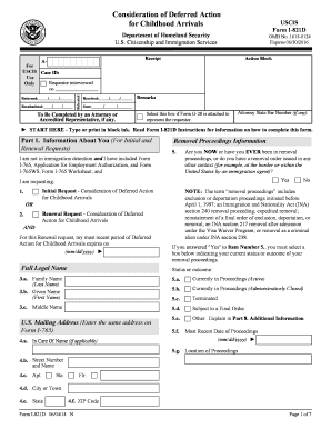 USCIS Form I-821D Deferred Action for Childhood Arrivals