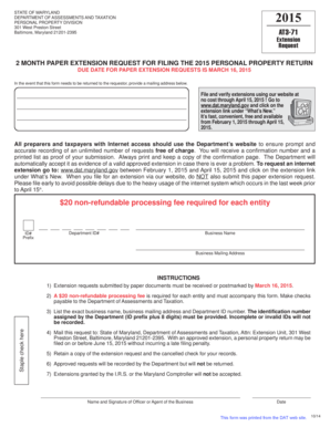 Maryland 2015 Personal Property Return Extension Request
