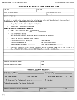 California Adoption Fee Reduction Request Form