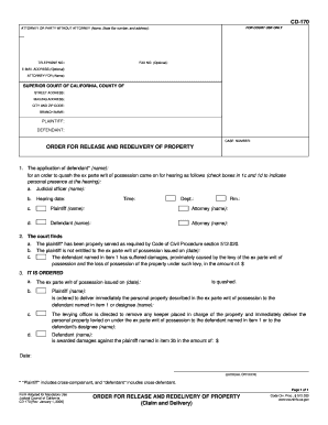 Order for Release and Redelivery of Property