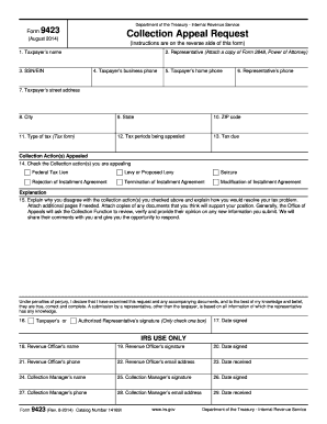 IRS Form 9423 Collection Appeal Request