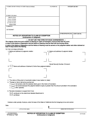 Notice of Opposition to Claim of Exemption