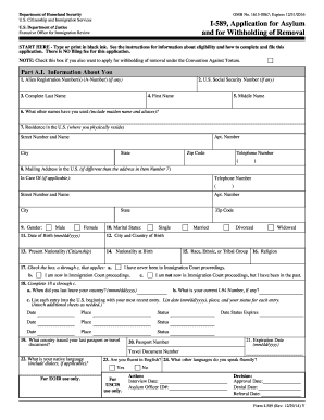 USCIS Form I-589 Application for Asylum